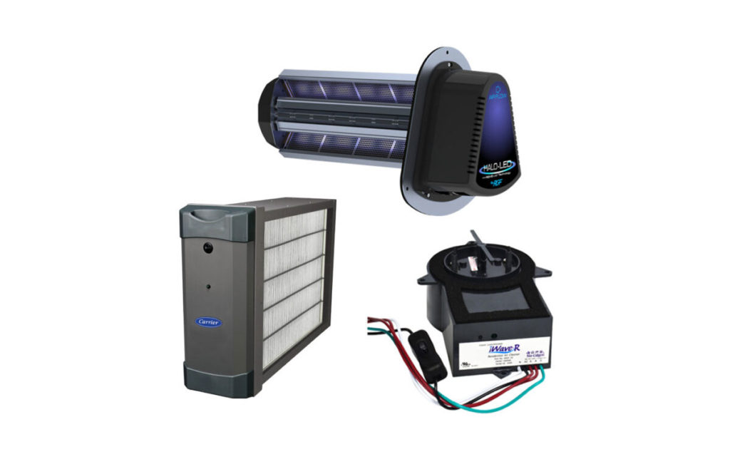 Three HVAC system upgrades to reduce viruses, allergens, and mold, Carrier’s Infinity Air Purifier, Halo-LED, iWave-R