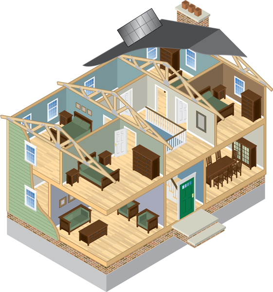 Diagram of a house showing the layout helping customers decide whether a central AC or ductless mini split is right for them