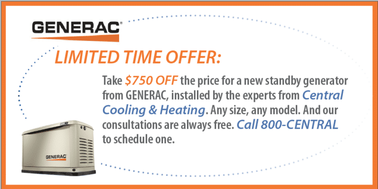 Save $750 on a new standby GENERAC generator.