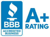 BBB Accredited Business logo with an A+ rating displayed in blue and white.