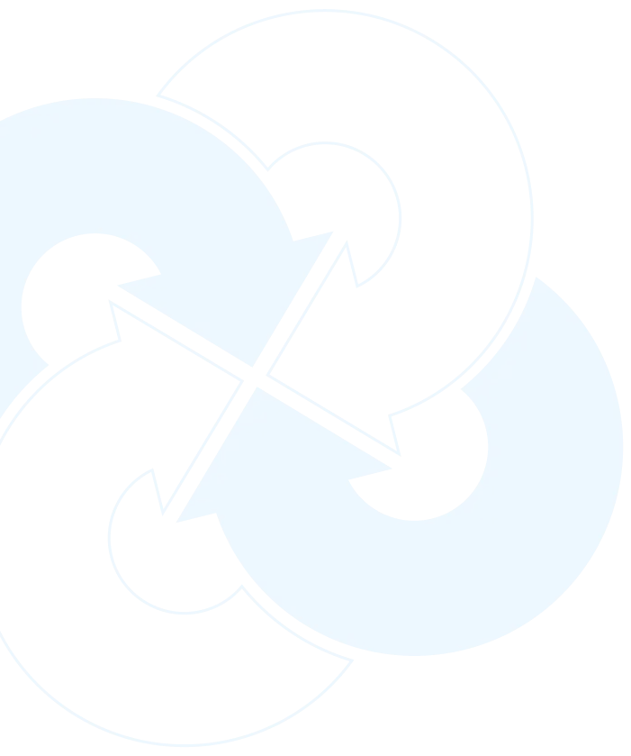 Interlocking blue and black circular arrows forming a continuous loop, symbolizing cycles or processes.