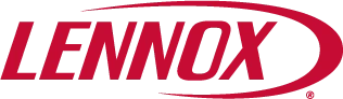 Lennox logo in bold red letters with a curved red line above and below the text on a transparent background.